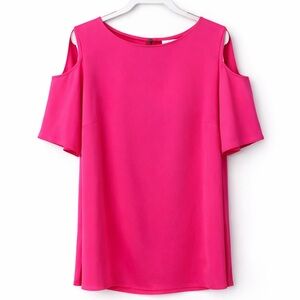 Hugo Boss Hot Pink Satin Cold Shoulder Blouse NWT Size 12 Bright Pink Top